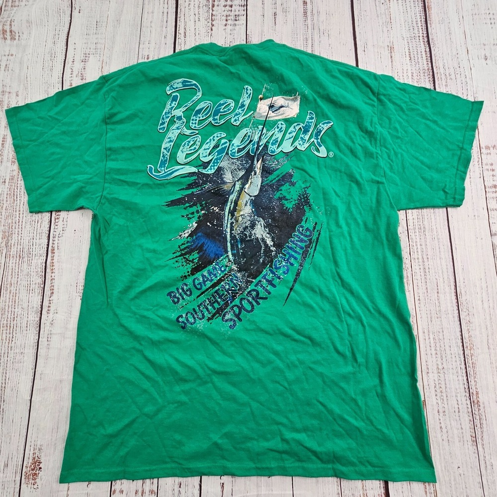 Reel Legends Big Game Sportfishing Green Short Sleeve Cotton T-Shirt Men's XL